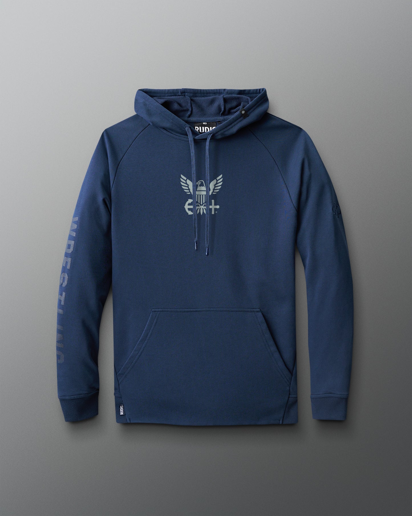 U.S. Navy Wrestling Emblem Blue hoodie with a logo on a gray background