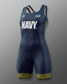 Navy swimsuit with 'NAVY' text on a gray background