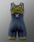 Wrestling singlet with camouflage top and bottom on a gray background
