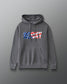 A dark gray pullover hoodie with a front kangaroo pocket and a 'ROCKY' graphic across the chest in an American flag pattern, displayed on a neutral gray background.