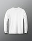 A white long-sleeve crewneck shirt shown from the back, featuring a small black 'RUDIS' brand logo printed at the inner neckline, set against a dark gray gradient background.