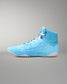 Light blue wrestling shoe on a gray background