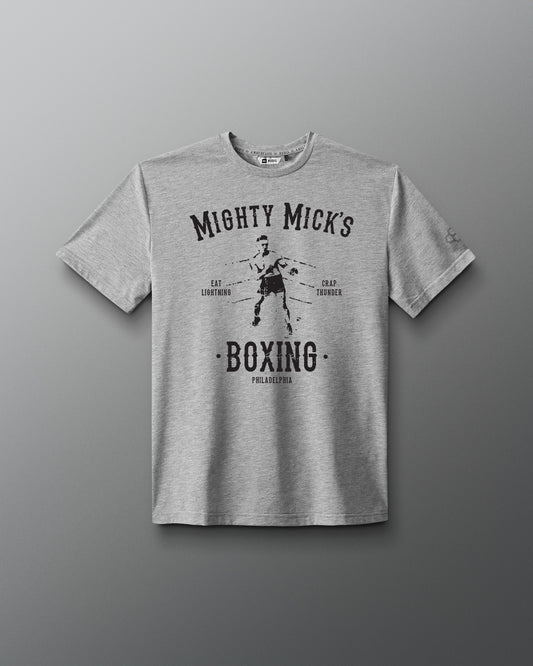 ROCKY Mighty Micks Boxing Grey Shirt black text - Eat Lightning. Crap Thunder. ROCKY
