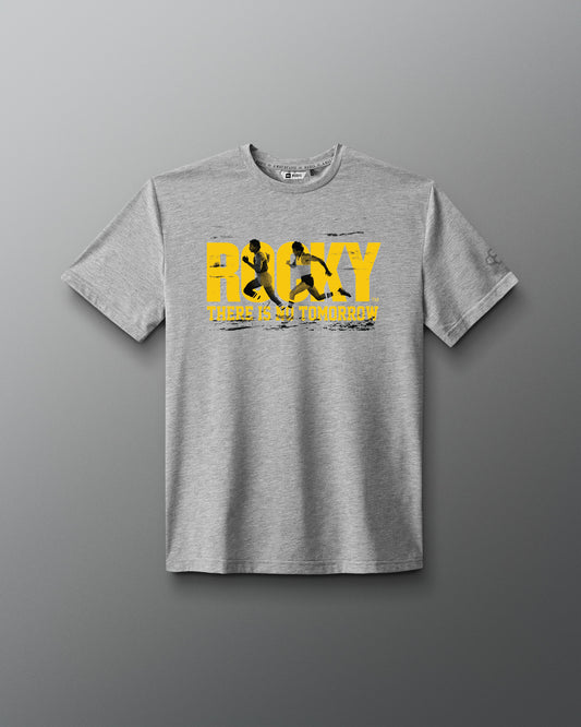 Gray t-shirt with 'Rocky There is No Tomorrow' graphic on a gray background