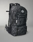 Black camouflage backpack with visible branding on a gray background