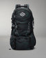 Green backpack with a logo on a gray background
