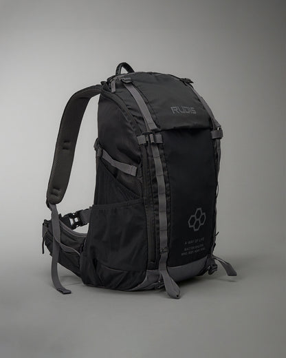 A sleek black backpack designed for athletes featuring multiple compartments and ergonomic straps for comfort