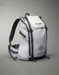 A sleek gray athletic backpack featuring adjustable straps and a motivational quote designed for athletes