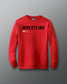 A gray terry crewneck sweatshirt with the text 'WRESTLING' printed in blue on the front.