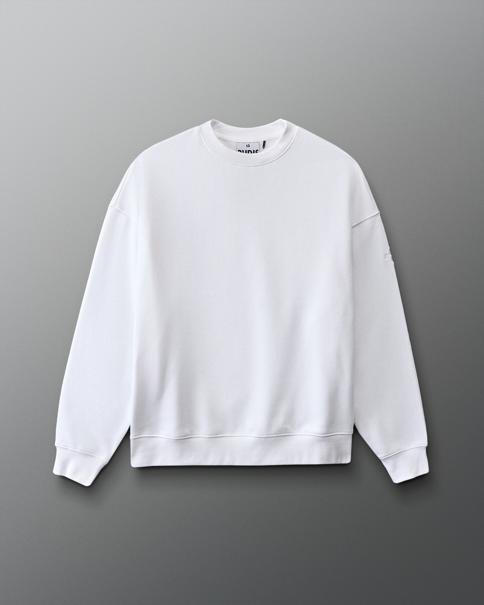 White sweatshirt on a gray background