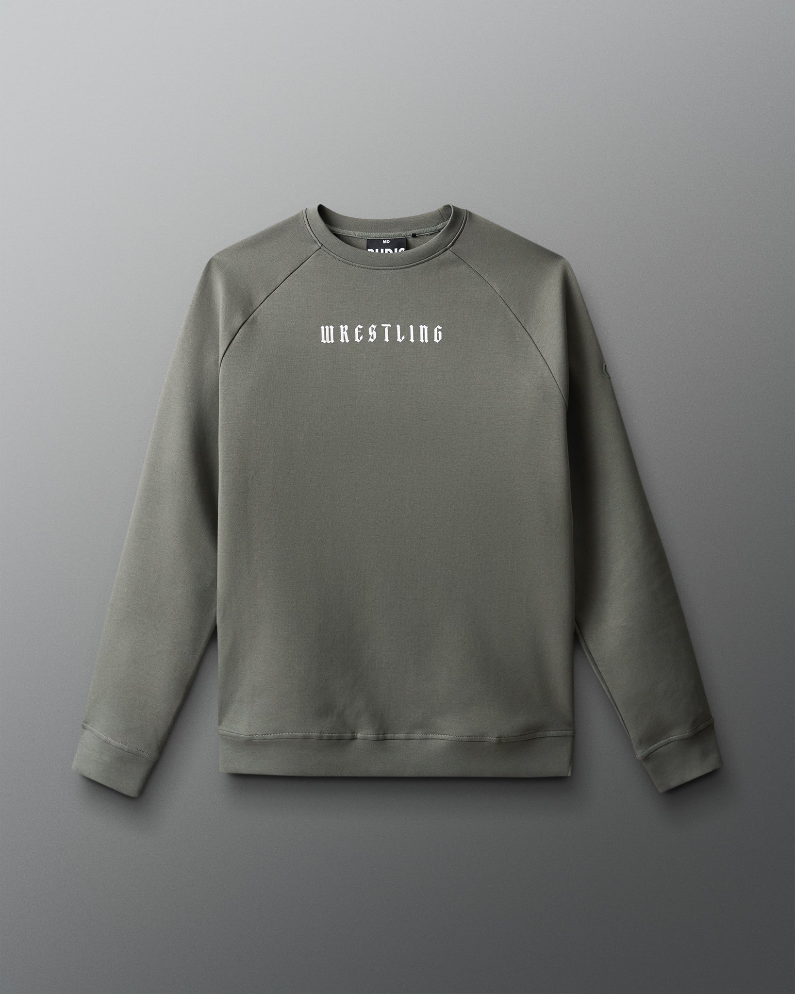 Gray sweatshirt with 'WRESTLING' text on a gray background