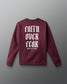 Maroon sweatshirt with 'Faith Over Fear Wrestling' text on a gray background