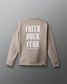 Beige sweatshirt with 'Faith Over Fear Wrestling' text on the back against a gray background