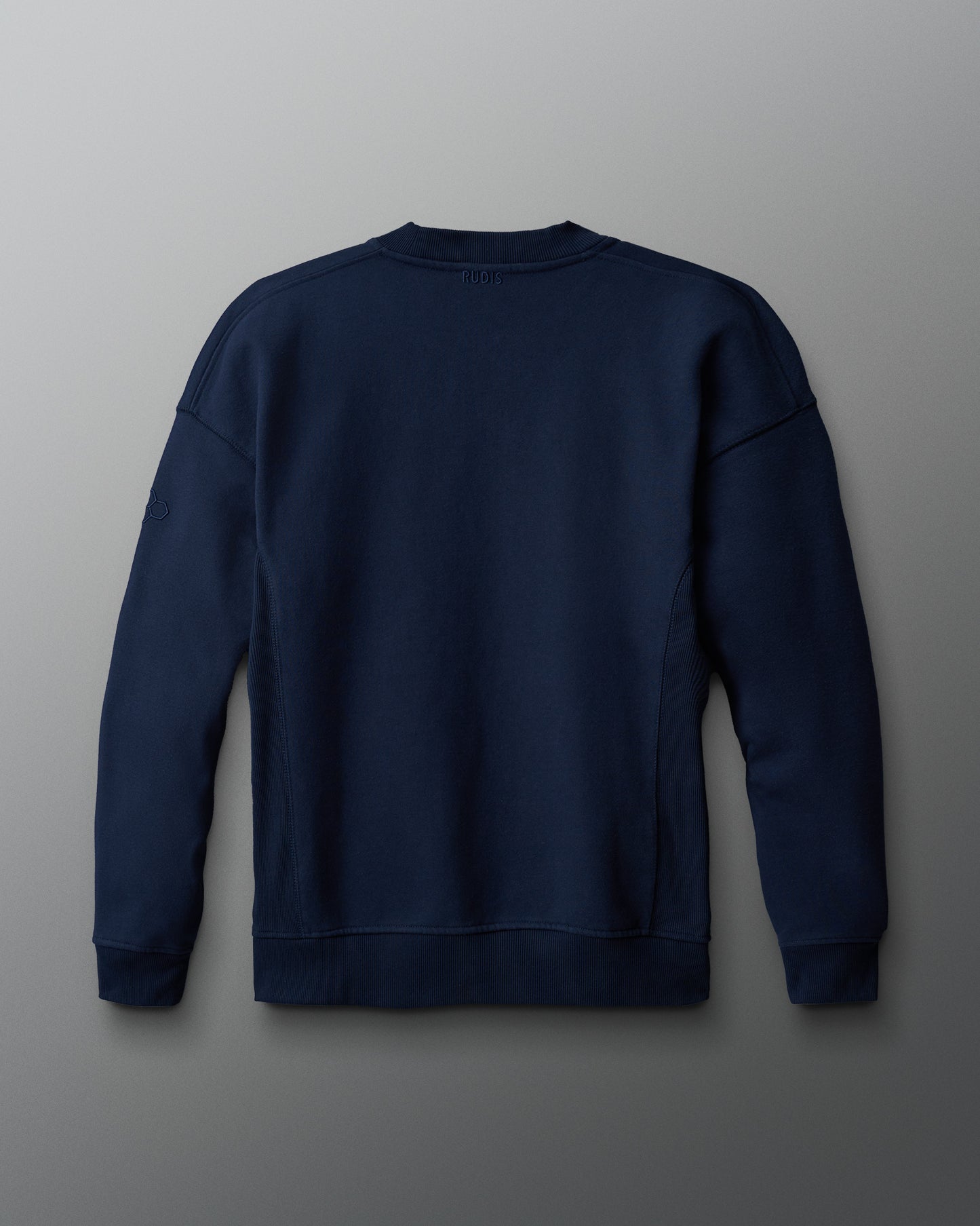 Navy blue sweatshirt on a light gray background