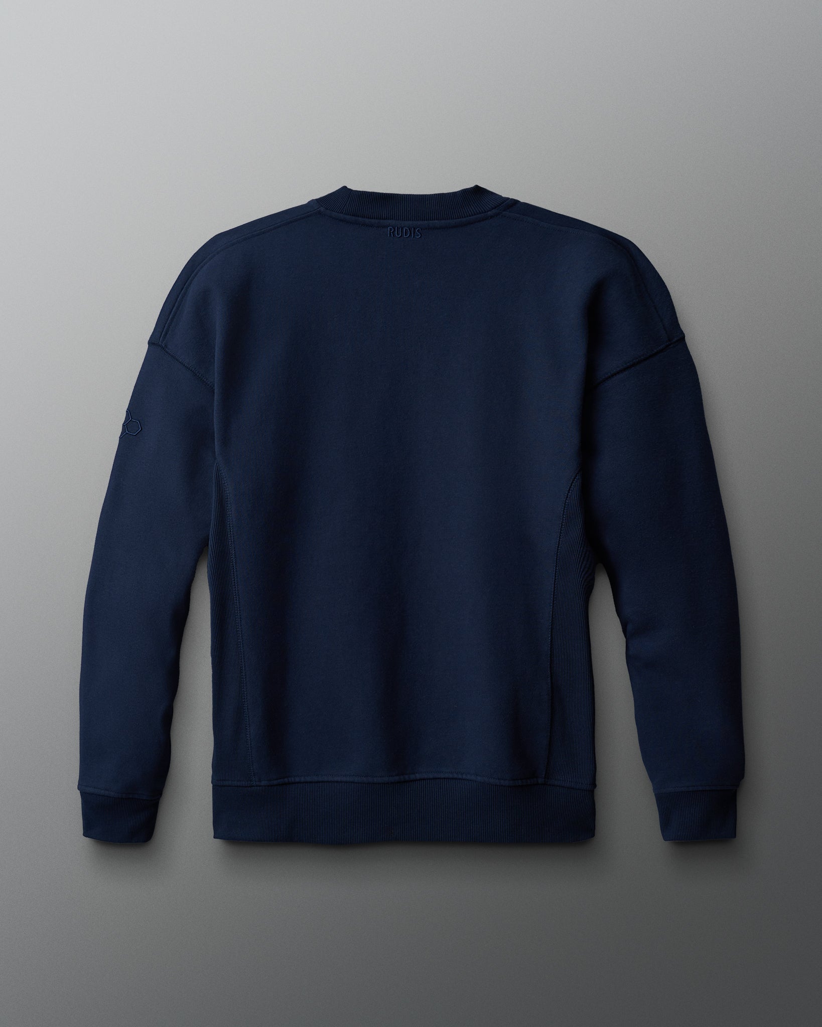 Navy blue sweatshirt on a light gray background