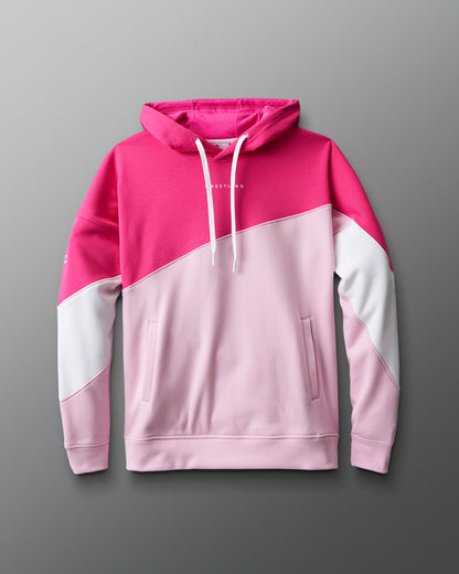 Pink and white hoodie on a gray background