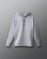 Gray hoodie with branding on a gray background