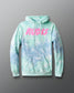 Tie-dye hoodie with 'RUDIS' text on a gray background