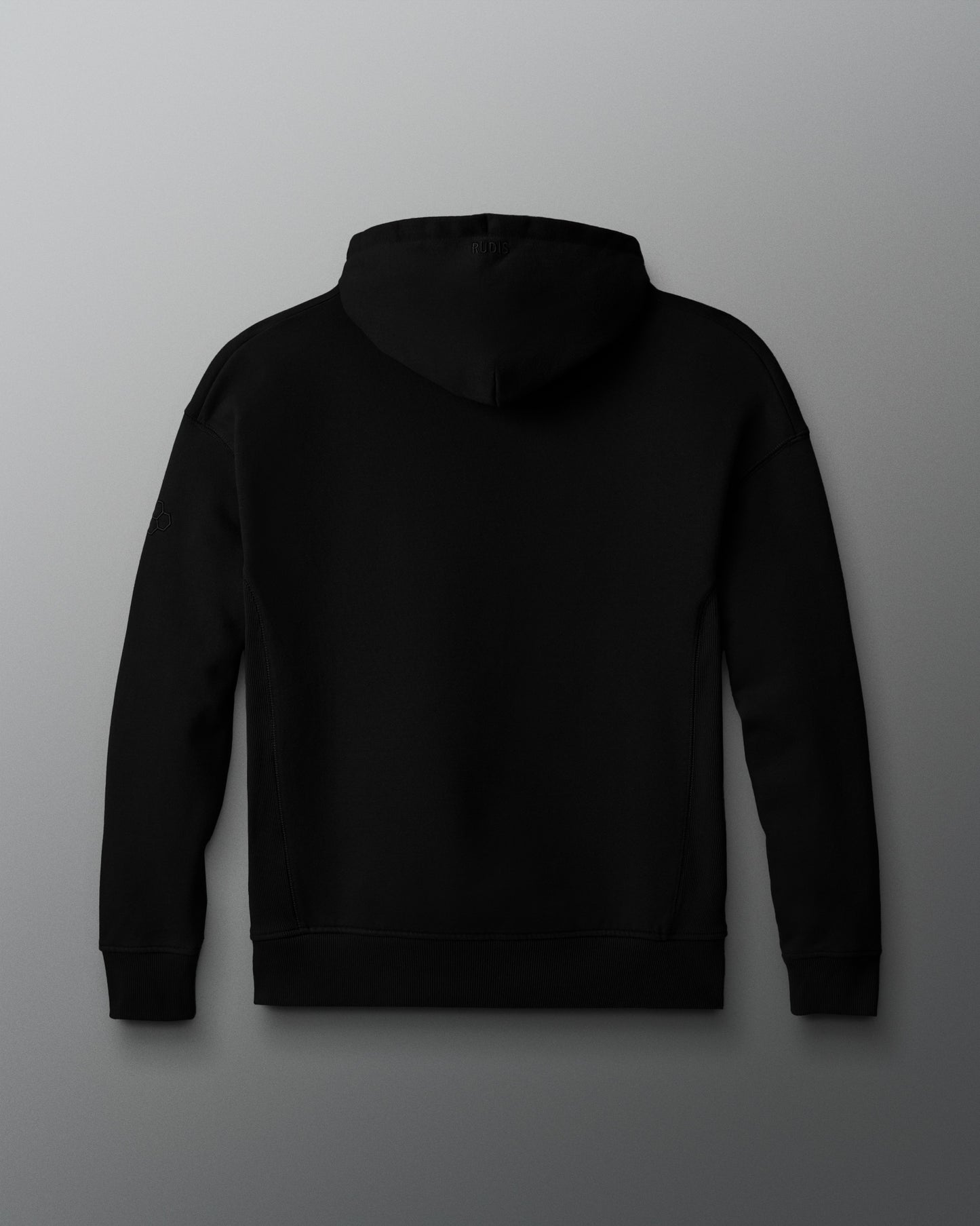Black hoodie on a light gray background