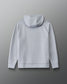 A light gray hooded sweatshirt shown from the back, featuring a simple back view with raglan sleeves and ribbed cuffs and hem, displayed on a neutral gray gradient background.