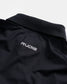 A close-up view of a black athletic polo shirt featuring a slim structured collar and a distinctive logo that reads RUDIS