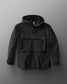 A black 1/4 zip windbreaker jacket with a hood and front gear pocket.