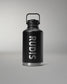 Black water bottle with 'RUDIS' branding on a gray background