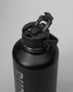 Black water bottle with a screw-on cap on a light gray background