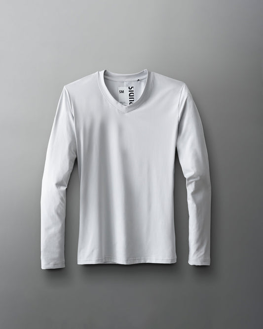 T-shirt à manches longues et col en V pour femme RUDIS Performance - Gris lunaire