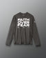 A dark gray long-sleeve athletic shirt with 'FAITH OVER FEAR' printed in bold white letters on the chest, displayed against a neutral gray background.
