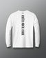 A white long-sleeve t-shirt with 'FAITH OVER FEAR' printed vertically in black gothic lettering on the back, displayed against a dark gray gradient background.