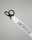 white RUDIS Lacrosse lanyard with woven logo, durable fabric strap, key ring, and metal clasp.