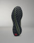 Close-up of a shoe sole with a brand logo on a gray background