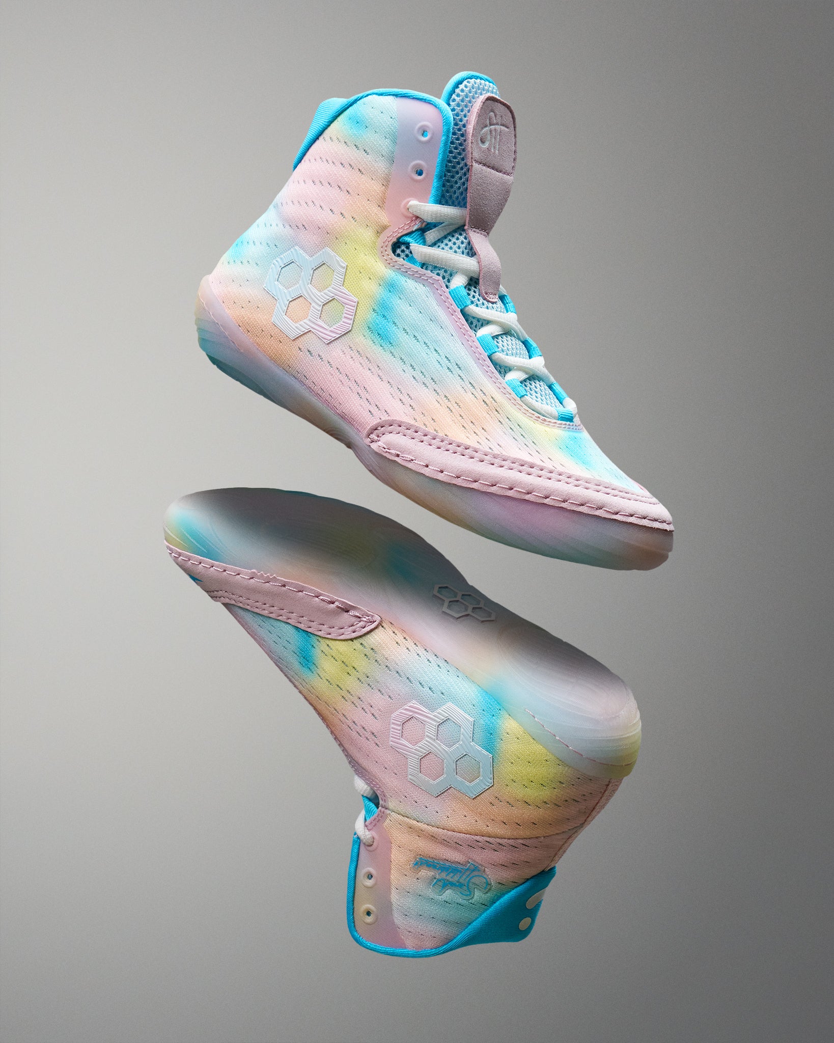 Colorful Wrestling shoes on a gray background