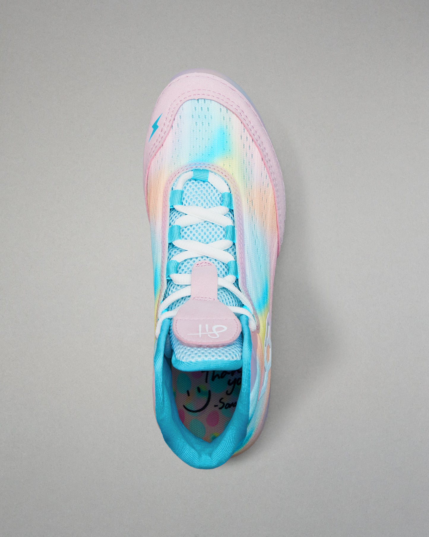 Colorful Wrestling shoe with a gradient design on a gray background