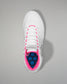 White wrestling shoe with pink accents on a gray background