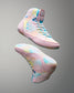 Pastel-colored Wrestling shoes on a gray background