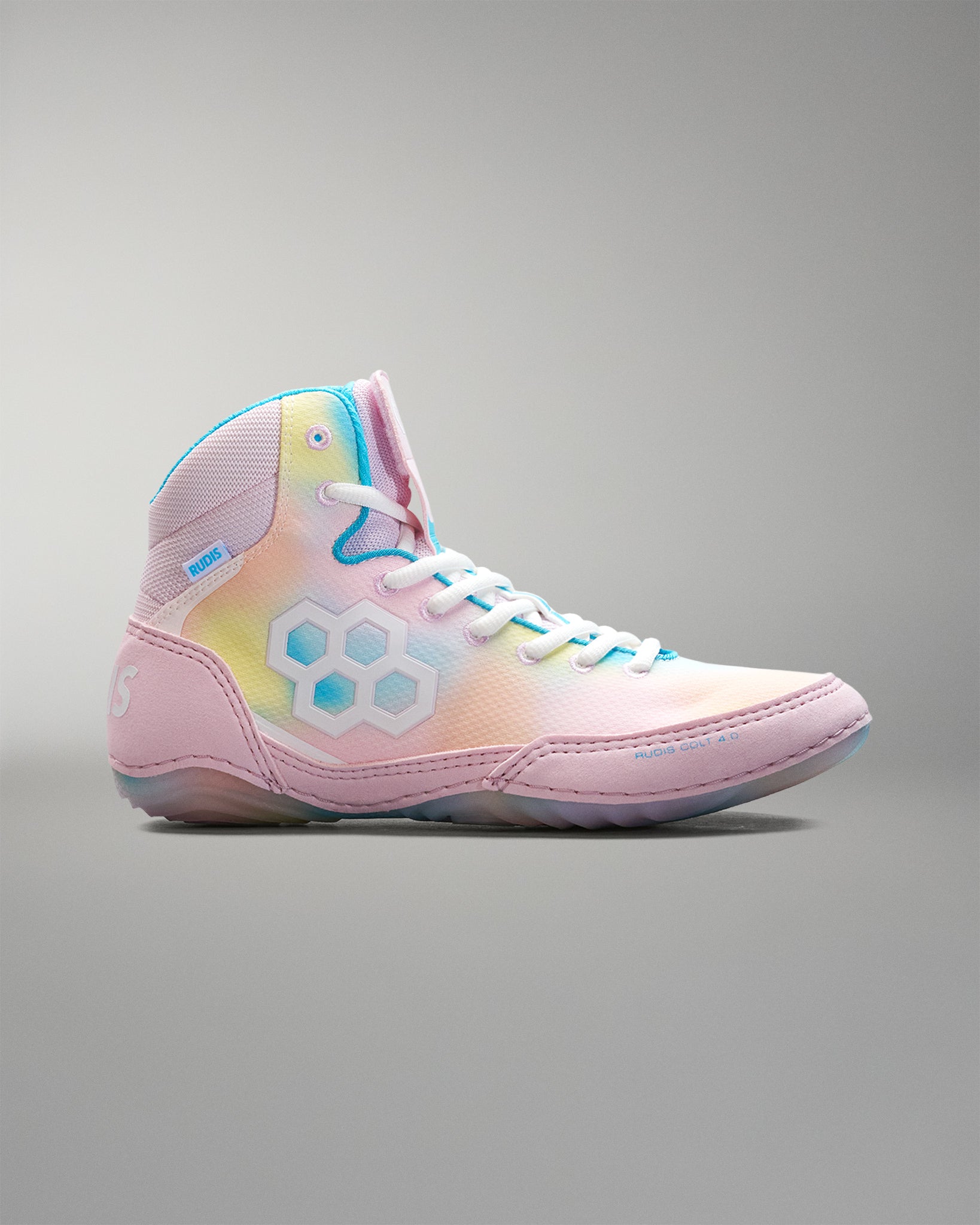 Pastel-colored Wrestling shoe on a gray background