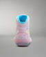 Pink Wrestling shoe with blue lining on a gray background