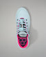 Light blue sneaker with pink accents on a gray background