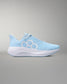 Light blue running shoe with white sole on a gray background