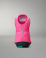 A bright pink high-top wrestling shoe shown from the back, featuring a black and teal outsole and a visible RUDIS brand label on the collar, set against a neutral gray background.