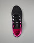 A black athletic wrestling shoe with vibrant pink accents, featuring a black mesh upper, white and black laces, and a bright pink inner lining with 'Thank you! So much' written on the footbed, shown from a top-down view on a neutral gray background.