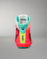 Rear view of the RUDIS Hildebrandt 2.0 Women’s Wrestling Shoe with teal heel padding, RUDIS branding, and bright Neon Surge upper.