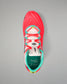 Top view of the RUDIS Hildebrandt 2.0 Women’s Wrestling Shoe with coral laces, teal trim, white tongue, and Sarah Hildebrandt insole detail.