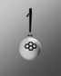 White spherical pendant with black geometric design on a gray background