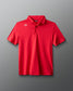 Red polo shirt with a logo on a gray background