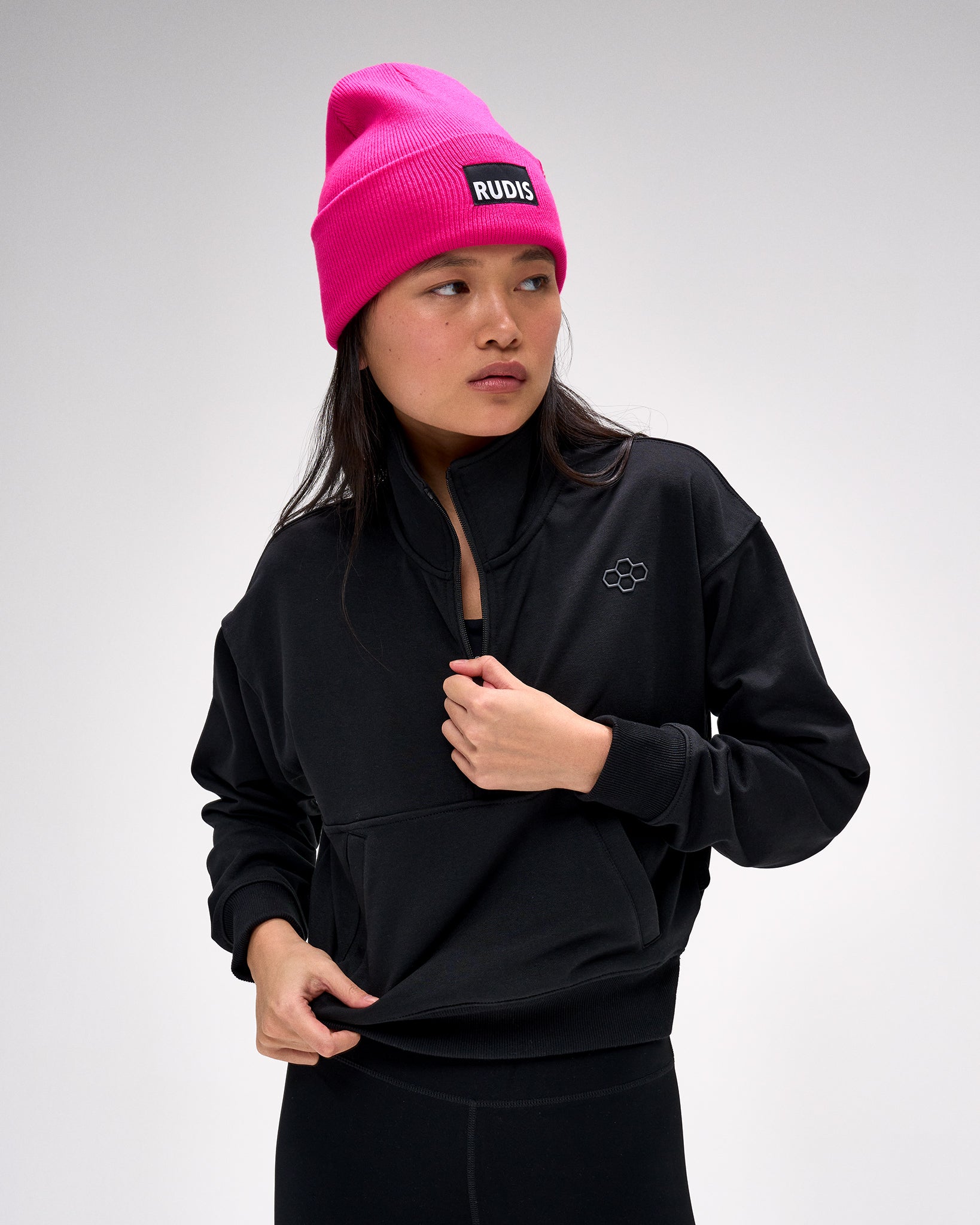 Women's Luxe Terry 1/4 Zip - Black | RUDIS