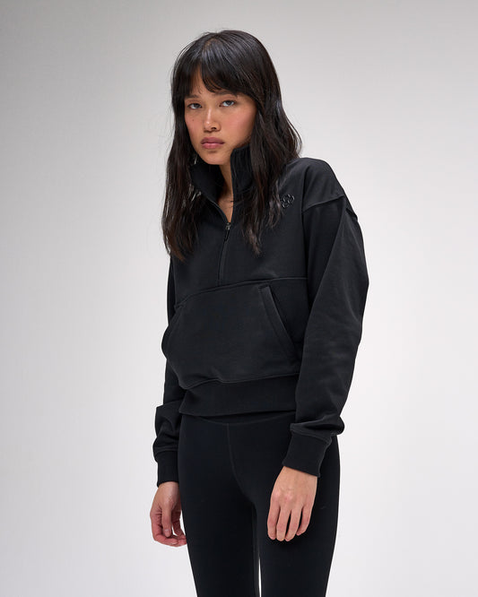 Sweat-shirt Luxe Terry 1/4 Zip pour femme - Noir