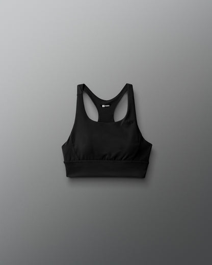 Black sports bra on a gray background